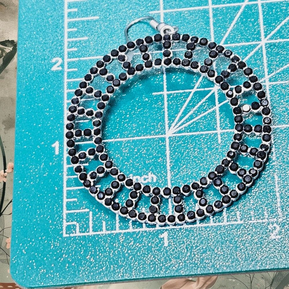 Black Rhinestone Dangle Fashion Earrings Pierced Classic Wheel Geometric Retro - Picture 7 of 12